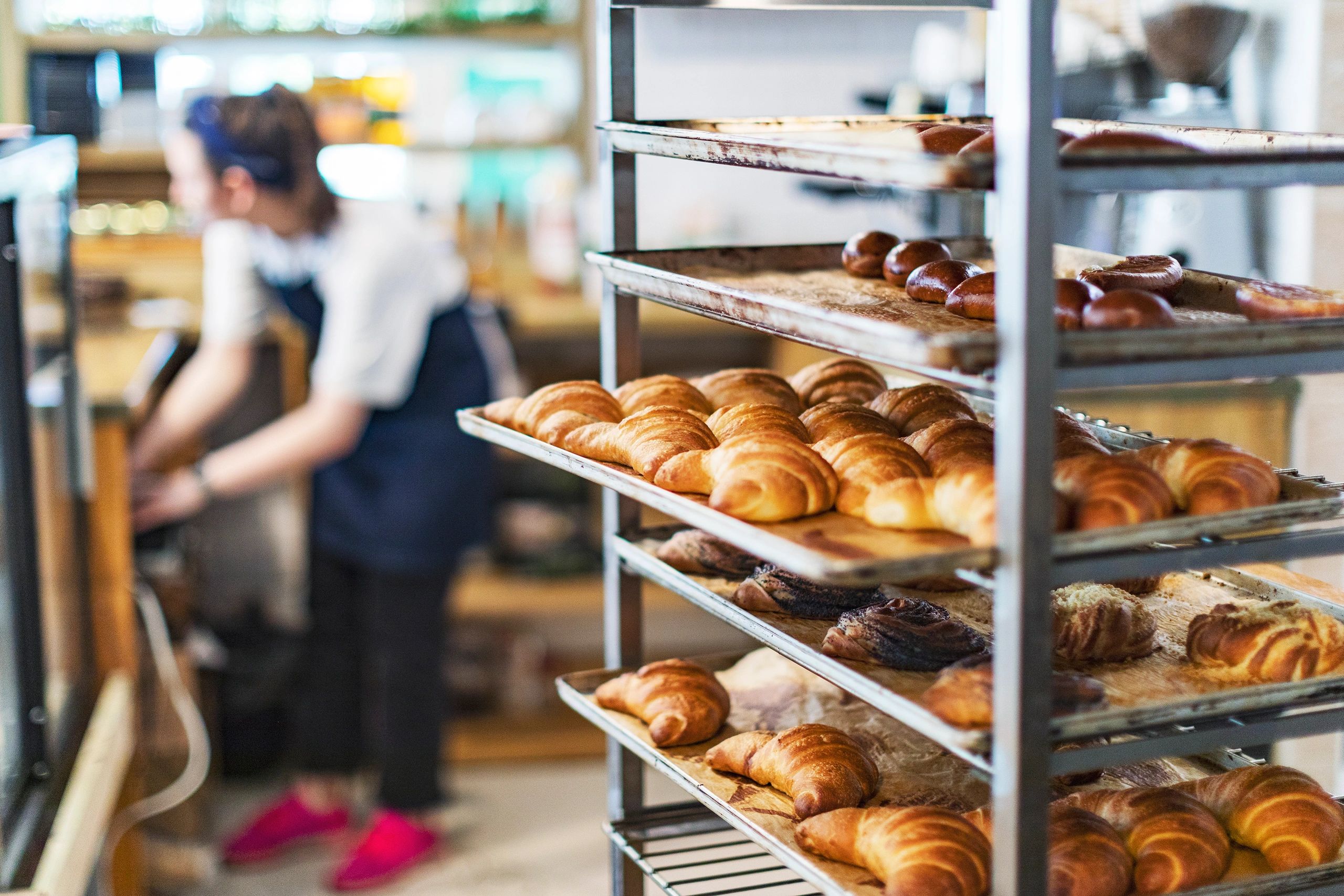 Display of artisan breads and pastries at LepaPekarka bakery