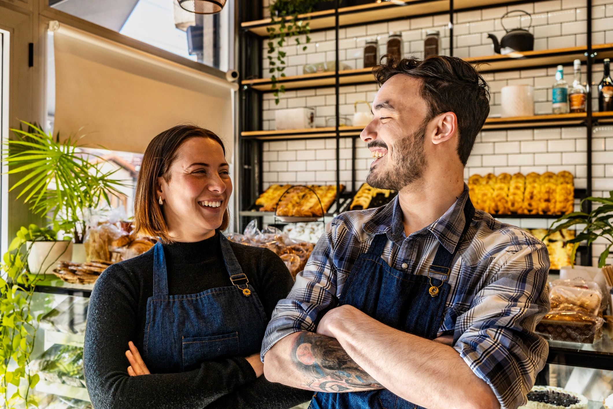 Friendly bakery team at work